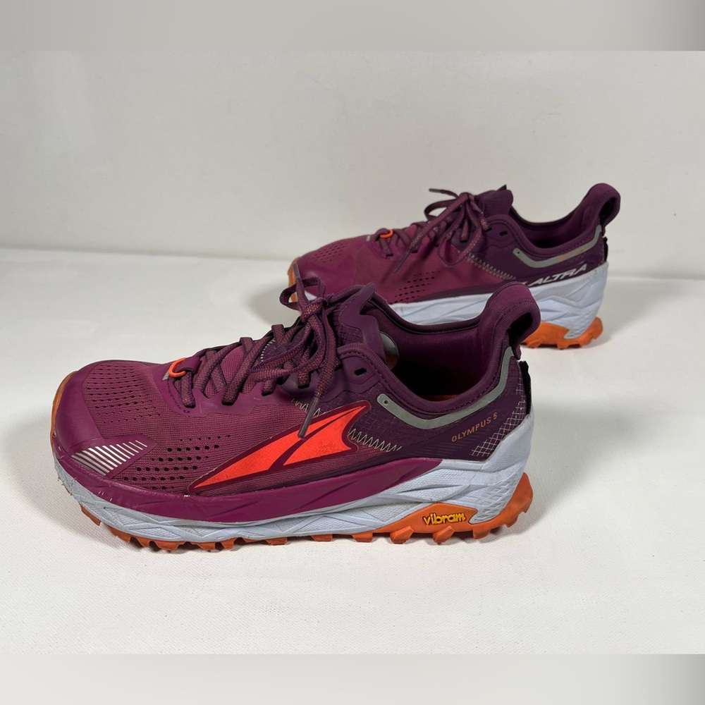 SOLD Altra Women's Olympus 5 Running Shoes Vibram Trail Run Purple Orange Size 8 - Picture 2 of 14